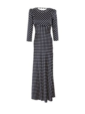 Black and White Polka Dot Long-Sleeve Maxi Dress